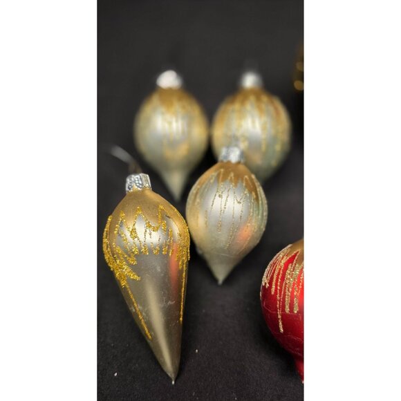 Lot of Vintage Teardrop Stencil Feather Tree Ornaments Glitter Mercury Glass - Picture 2 of 8